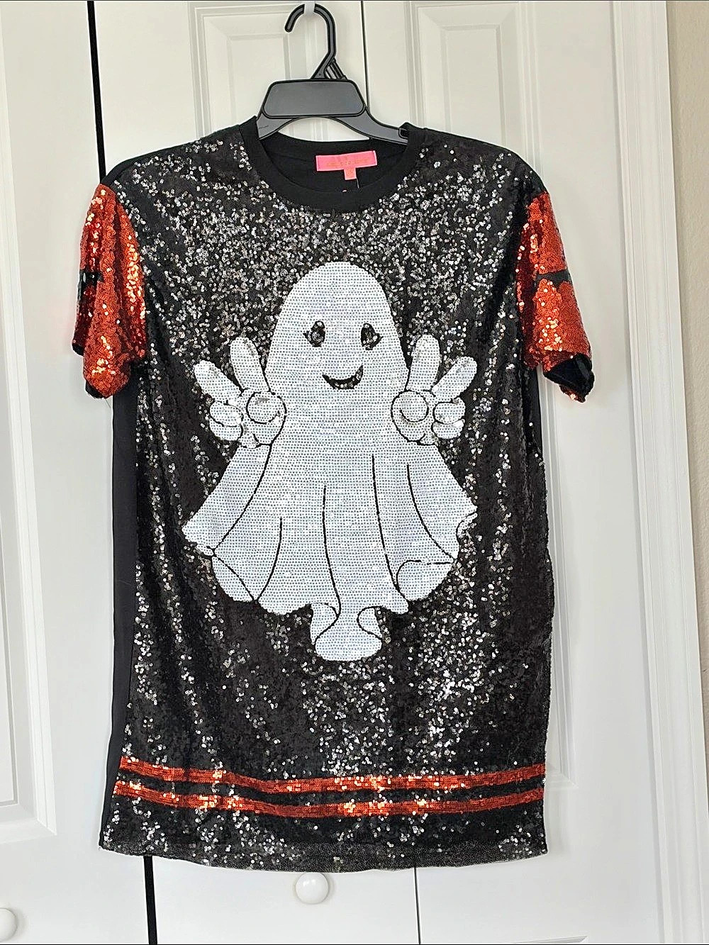Simply Southern Ghost Sequin DressTee Black & Orange Size S/M